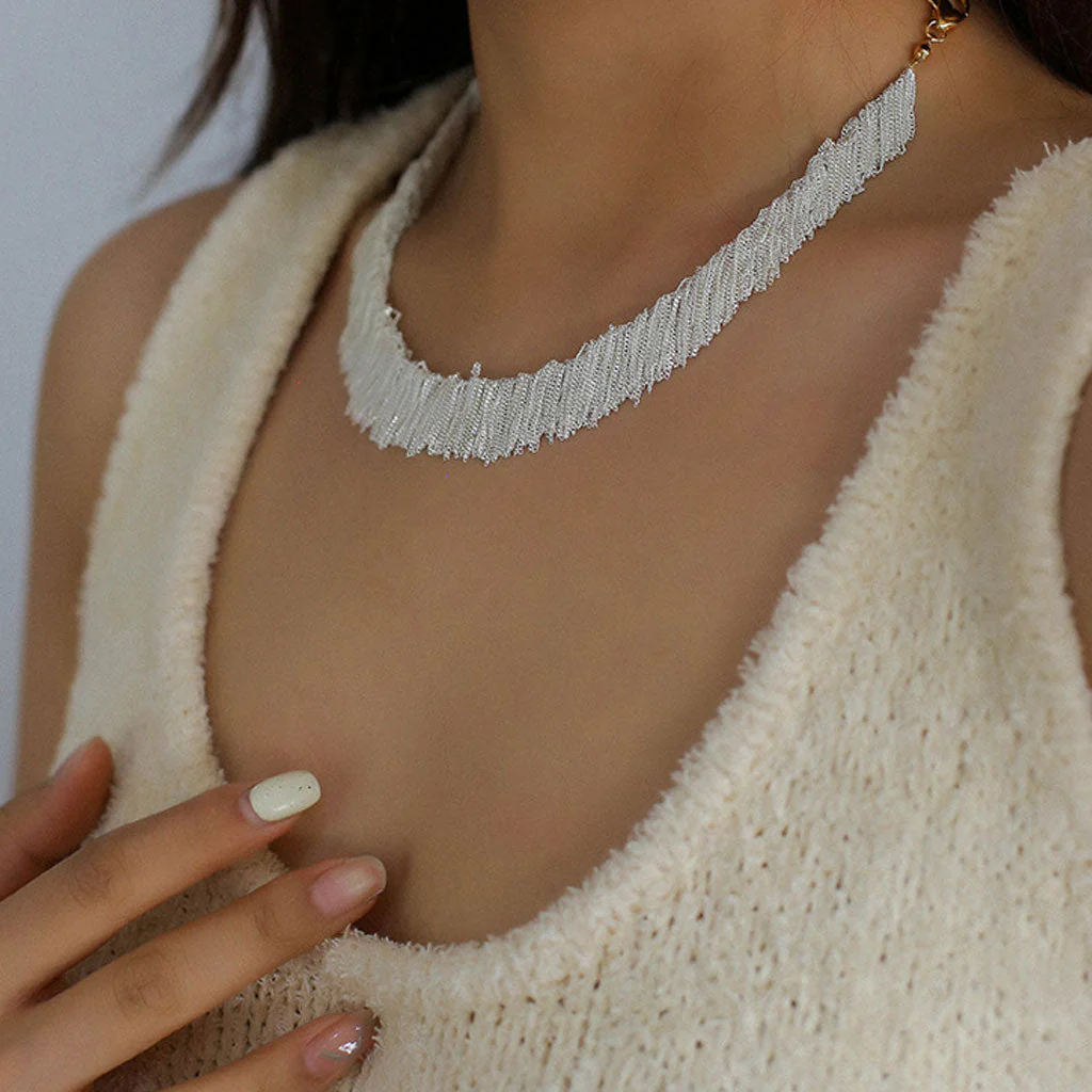 Bold 18K Gold Plated Sterling Silver Waterfall Tassel Choker NeckLace - Image 2