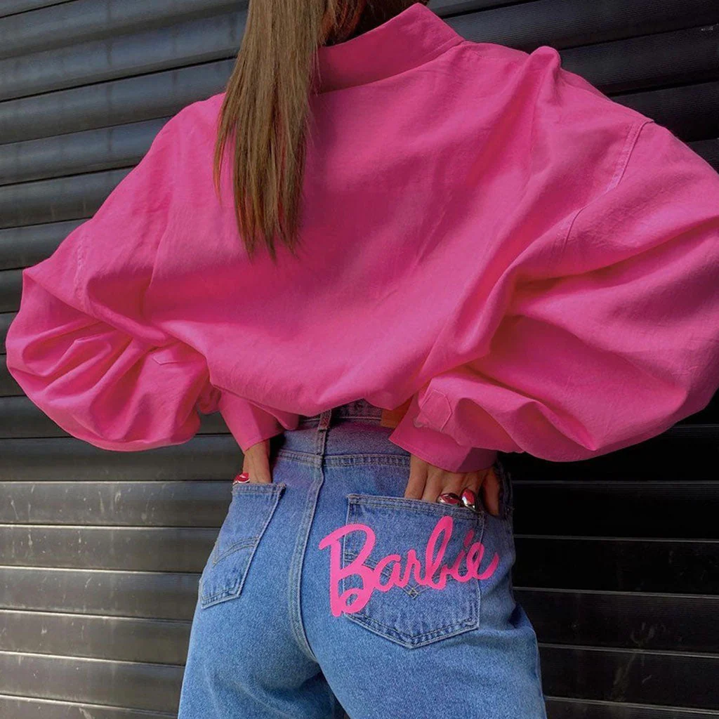 Bold Collared Long Sleeve Button Up Oversized Shirt - Hot Pink - Image 3