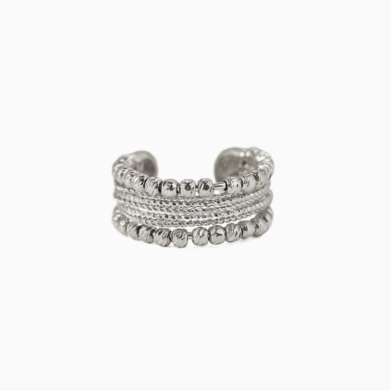 Bold Style Silver Tone Beaded Layered Open Cuff Ring - Silver - Image 2