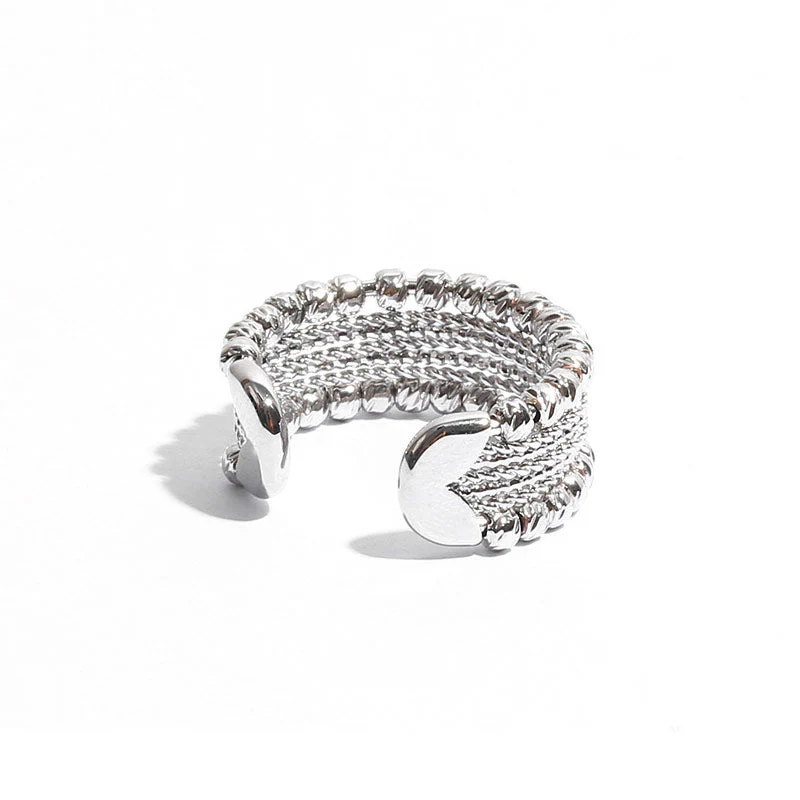 Bold Style Silver Tone Beaded Layered Open Cuff Ring - Silver - Image 3