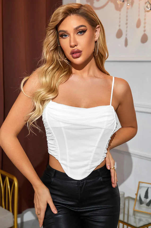 Boning Ruched Mesh Corset Top - Image 3