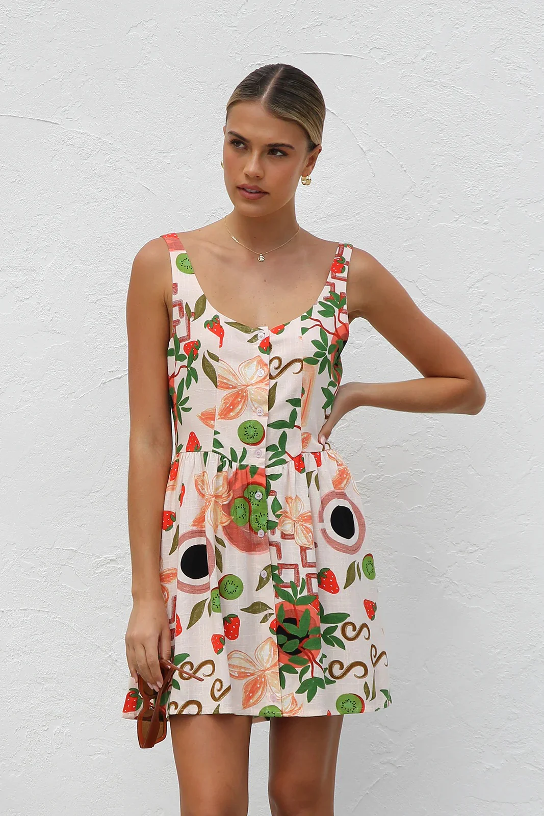 Botanical Print Sleeveless Button-Down Mini Dress - Image 4