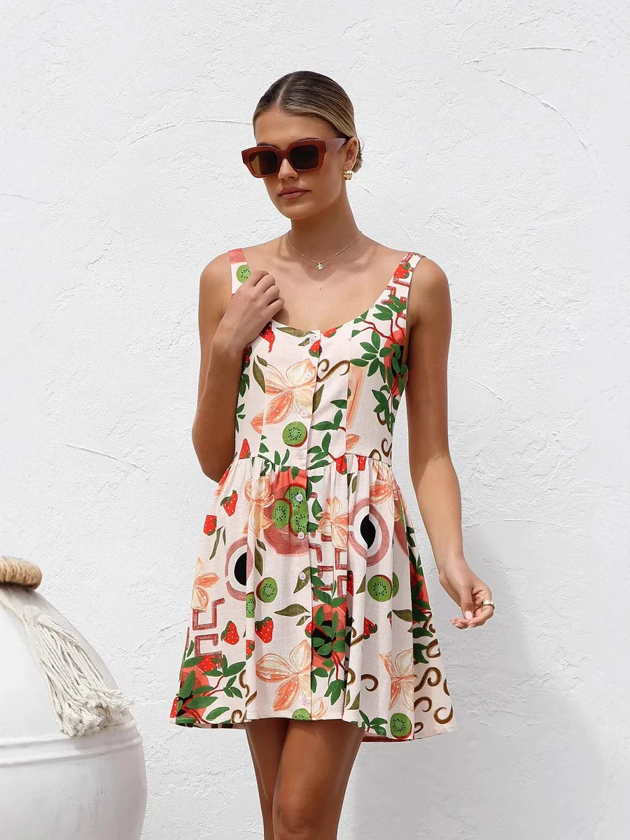 Botanical Print Sleeveless Button-Down Mini Dress - Image 5