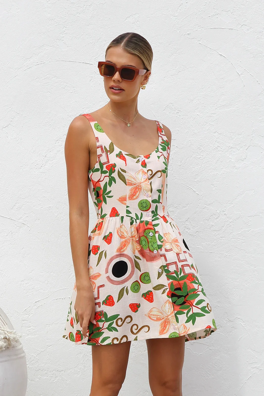 Botanical Print Sleeveless Button-Down Mini Dress - Image 7