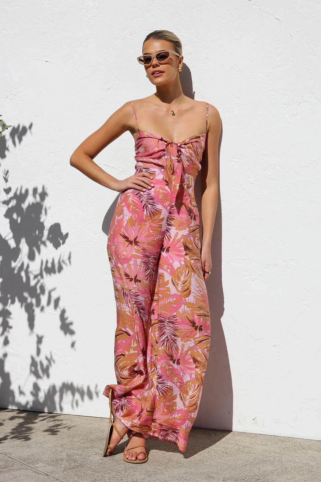 Botanical Print Strappy Resort Style Wide-leg Pants Jumpsuit - Image 2