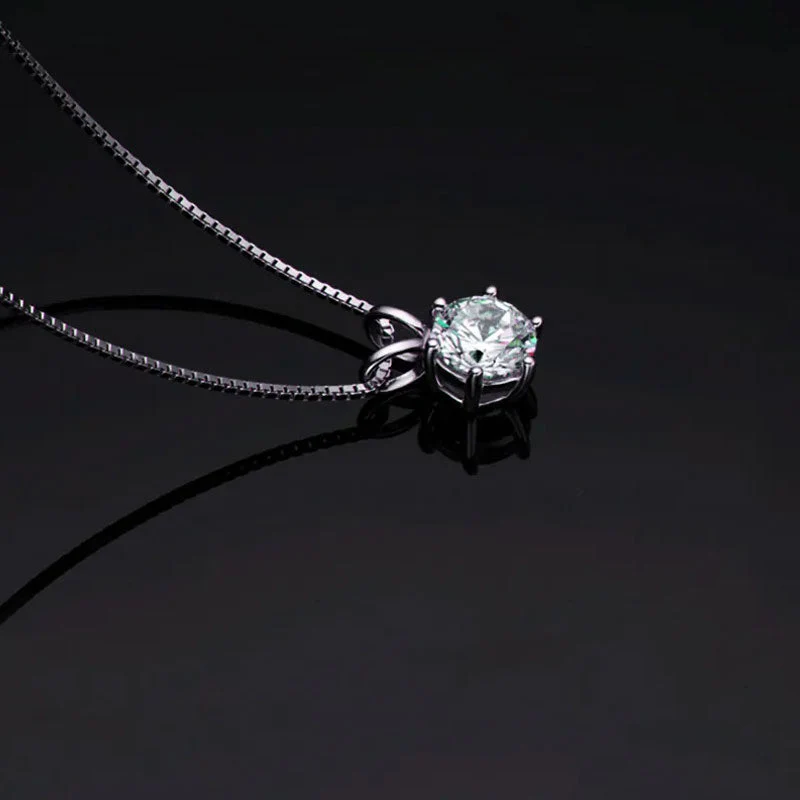 Box Chain Sterling Silver Six Prong Moissanite Solitaire Pendant NeckLace - Image 3