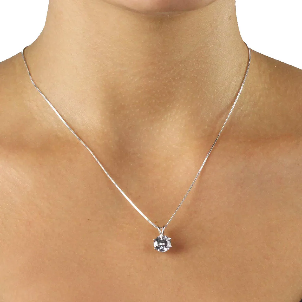 Box Chain Sterling Silver Six Prong Moissanite Solitaire Pendant NeckLace - Image 4