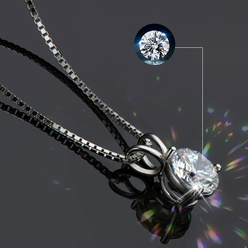Box Chain Sterling Silver Three Prong Moissanite Solitaire Pendant NeckLace - Image 3