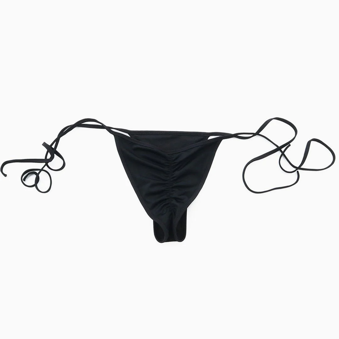 Brazilian Cut Tie String Side Scrunch Cheeky Bikini Bottom - Black - Image 3