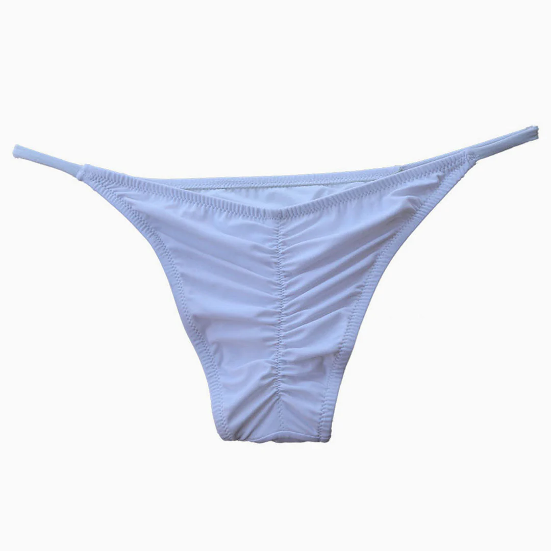 Brazilian Solid Color String Scrunch Cheecky Bikini Bottom - White - Image 3