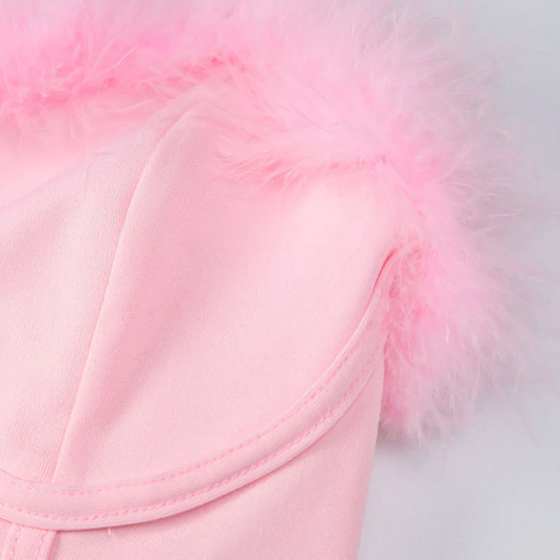 Breathtaking Faux Feather Seam Detail Strapless Crop Corset Top - Pink - Image 3