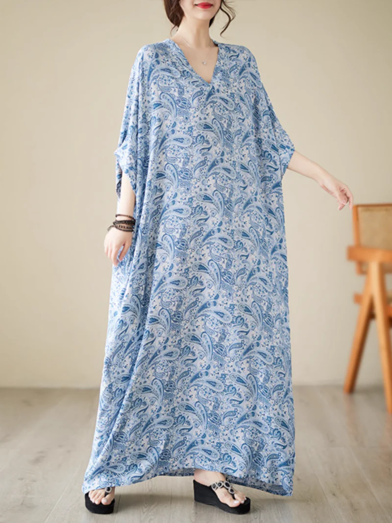 Breezy Elegance Kaftan Dress with Side Pockets - Image 2
