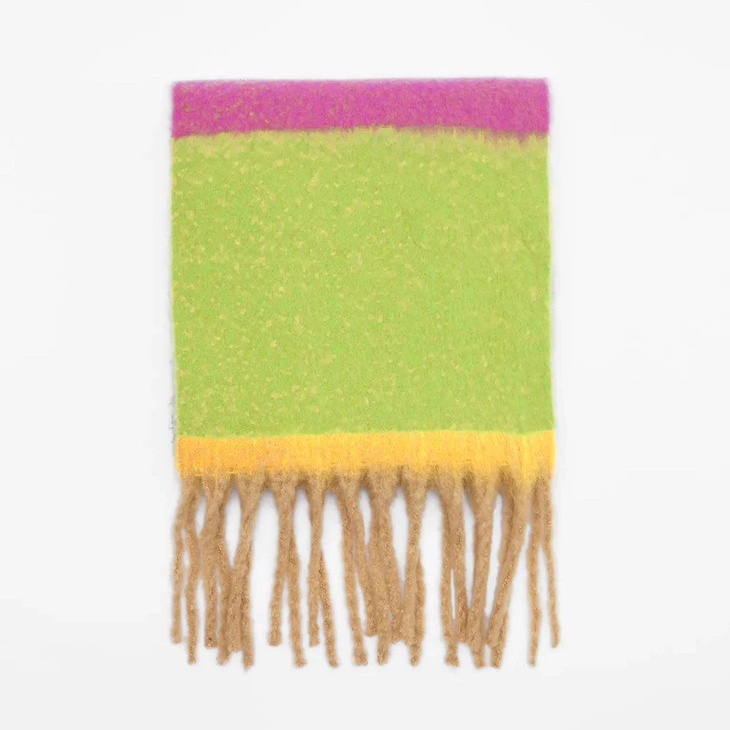 Bright Rainbow Stripe Printed Brushed Narrow Fringe Scarf - Multicolor - Image 2