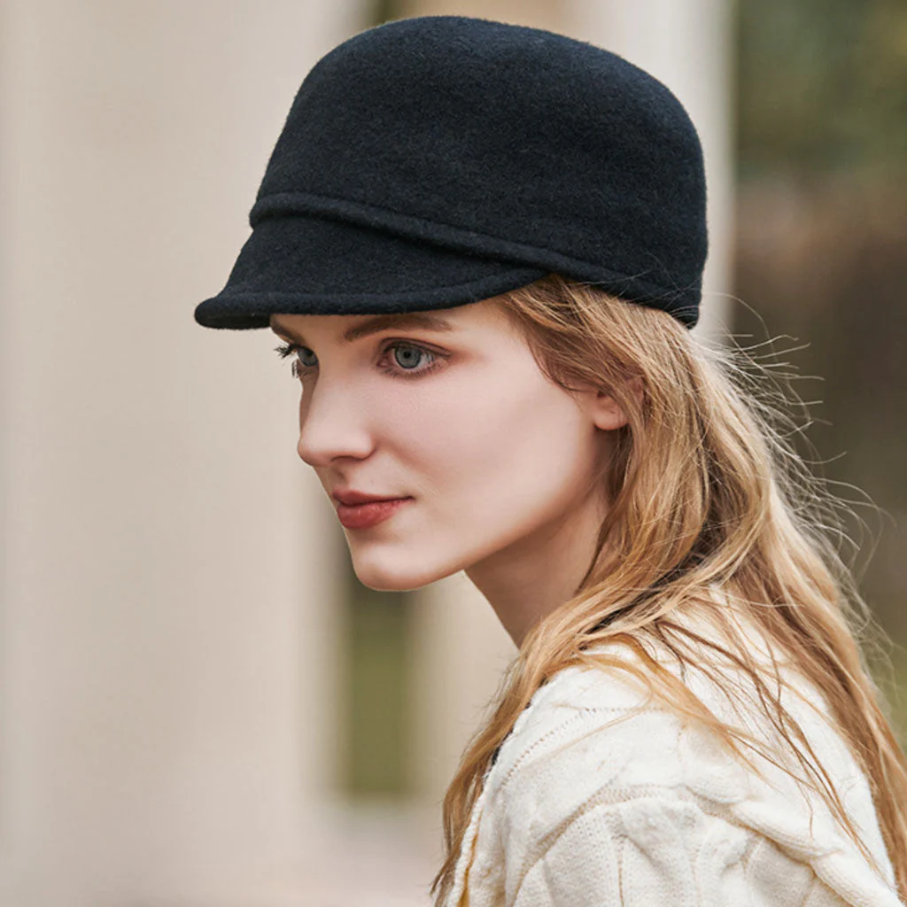 British Style Metallic Accent Pure Color Wool Blend Felt Cap - Image 4