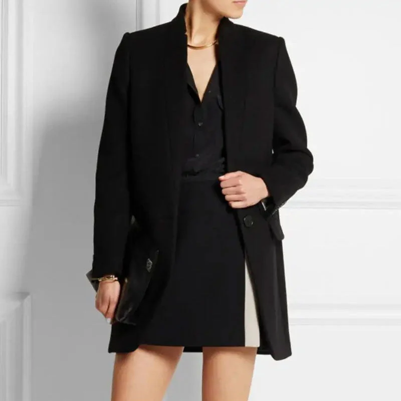 British Style Stand Collar V Neck Single Breasted Long Sleeve Trench Coat - Image 2