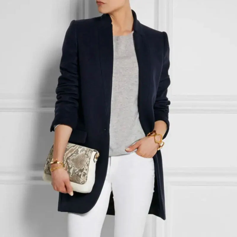 British Style Stand Collar V Neck Single Breasted Long Sleeve Trench Coat - Image 3