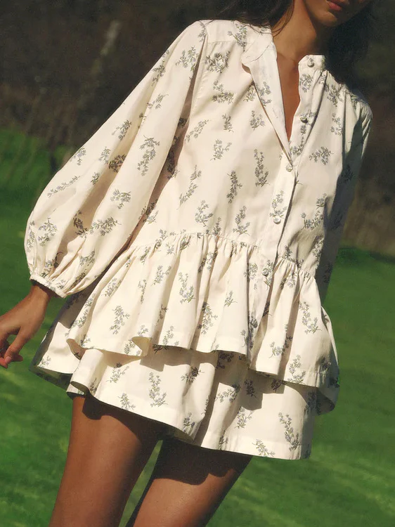Bubble Sleeve Printed Shorts Set - Image 4