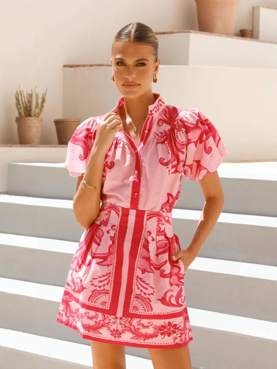 Bubble Sleeve Printed Skirt Set - Image 10