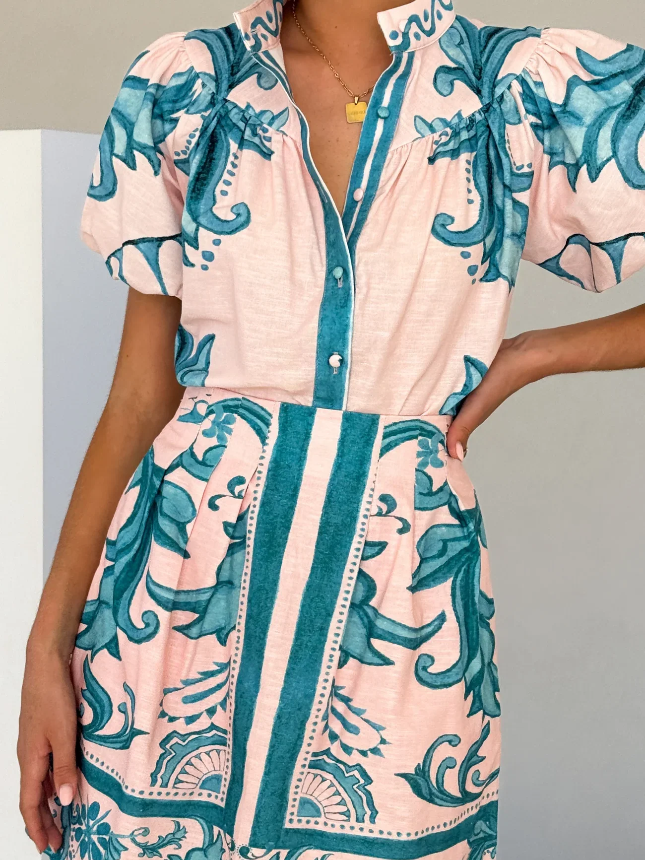 Bubble Sleeve Printed Skirt Set - Image 5