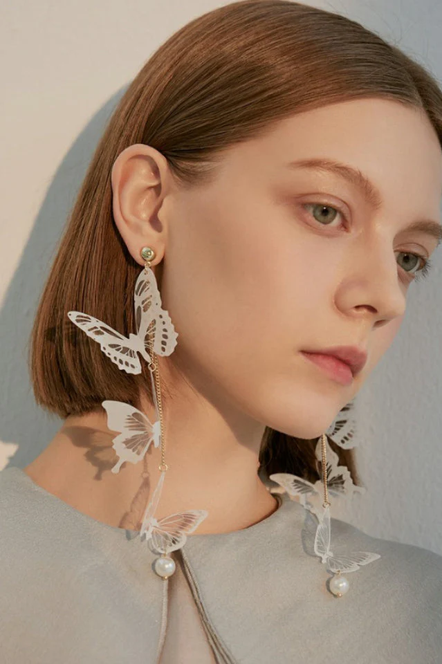 Butterfly Pendant Long Earrings - Image 3