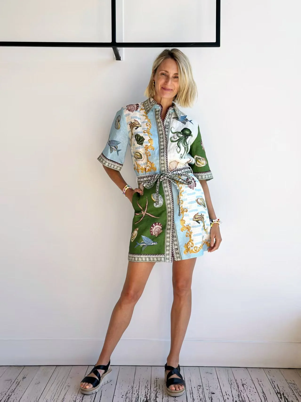 Button-Down Collar Aquatic-Print Dress - Image 4