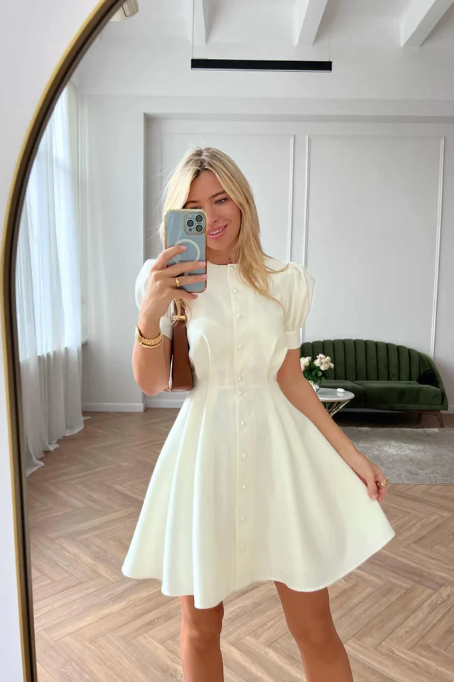 Button Front Mini Dress - Image 3