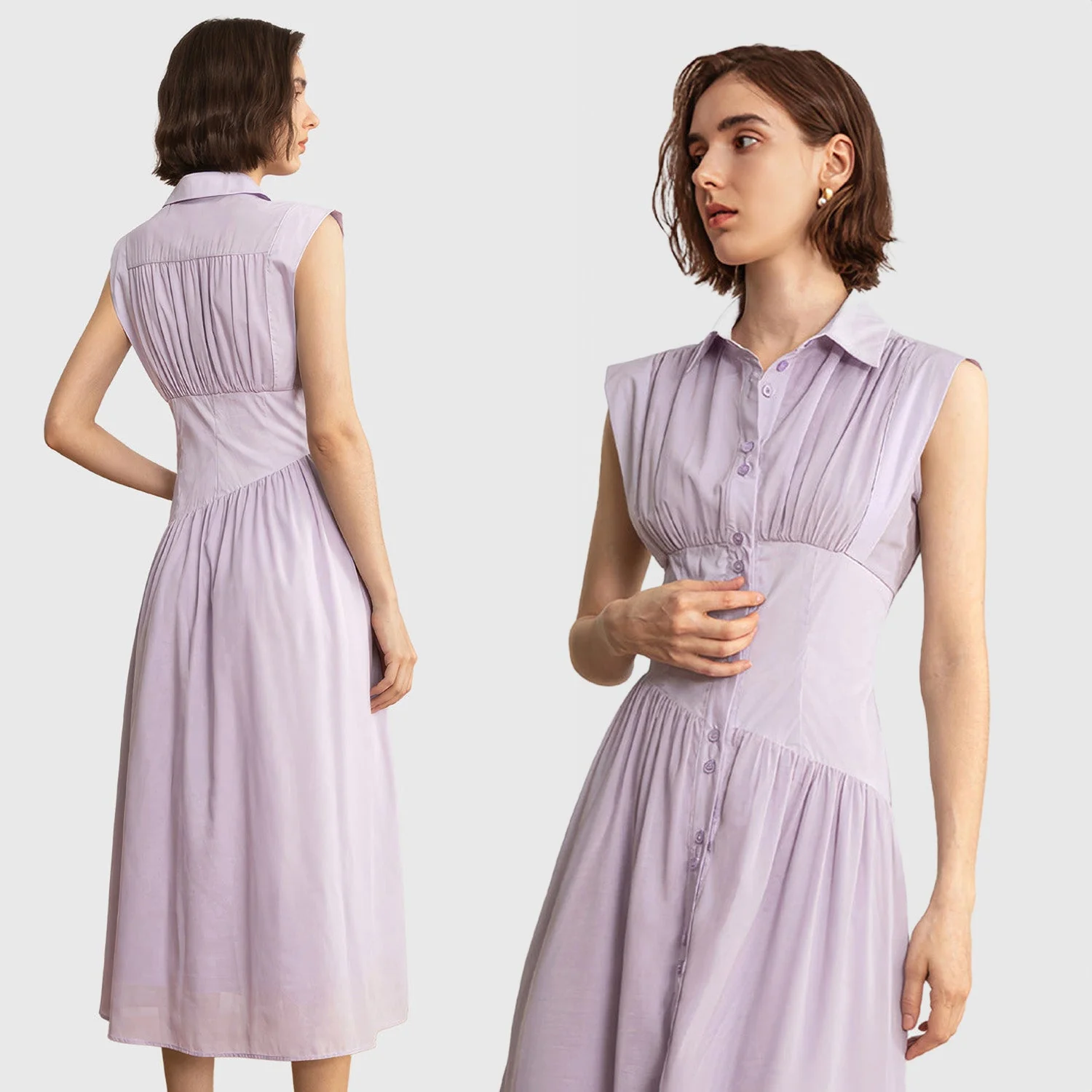 BUTTONED Long Sleeve MIDI Dress - Purple - Image 2