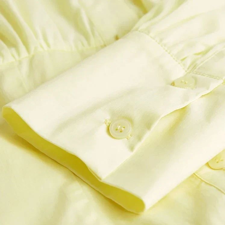 BUTTONED Long Sleeve MIDI Dress - YelLow - Image 5