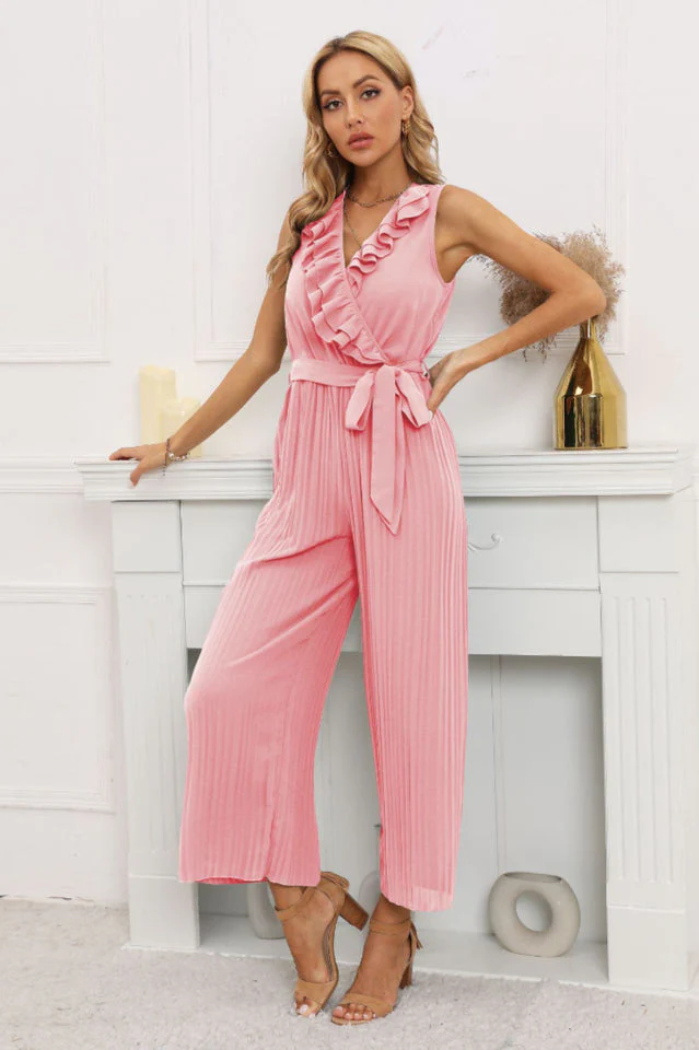 Calf Length Pleated Ruffled Jumpsuit - Image 10