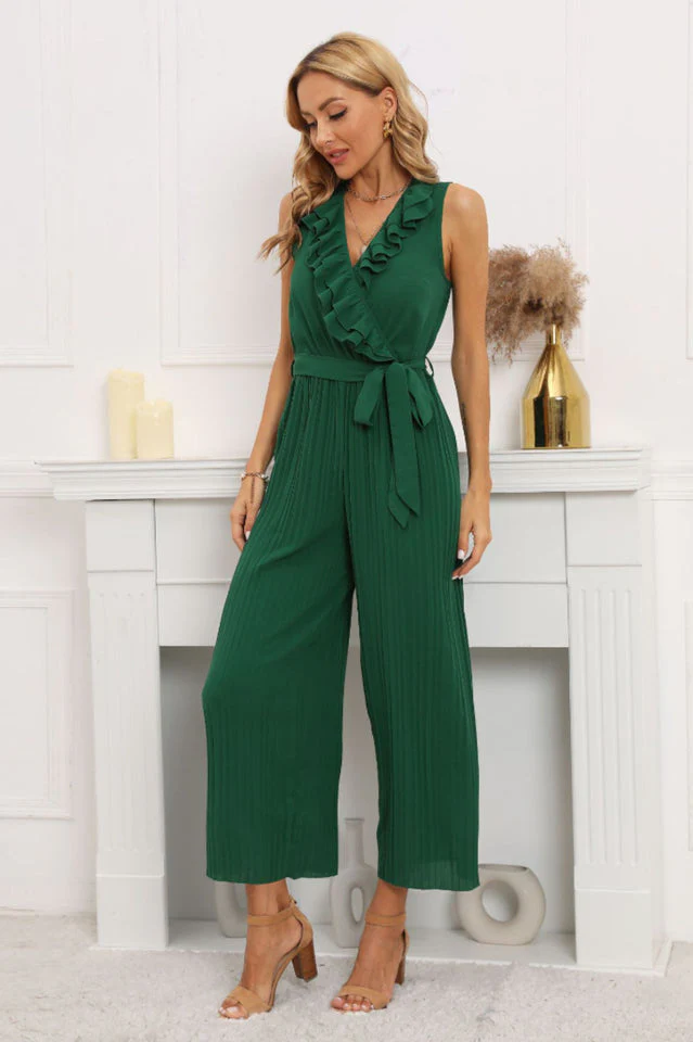 Calf Length Pleated Ruffled Jumpsuit - Image 4