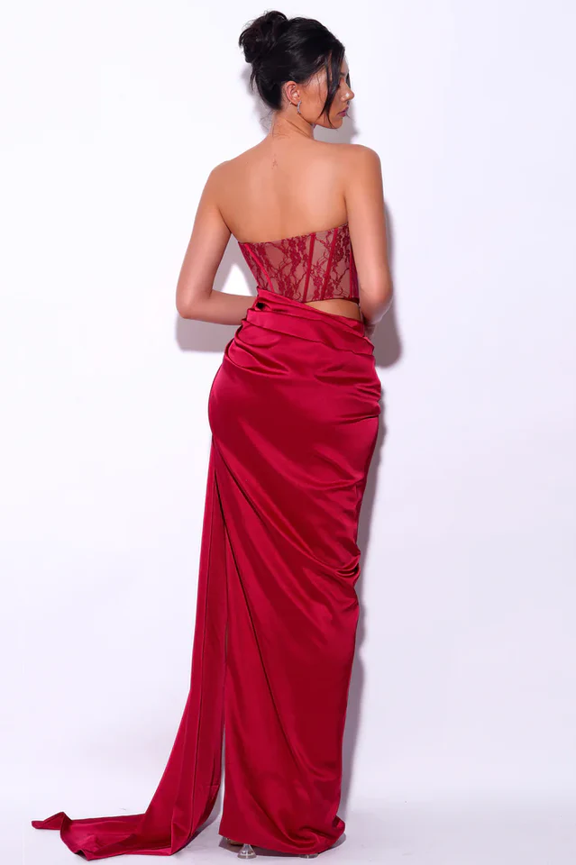 Callie Lace Satin Corset High Slit Gown - Image 2