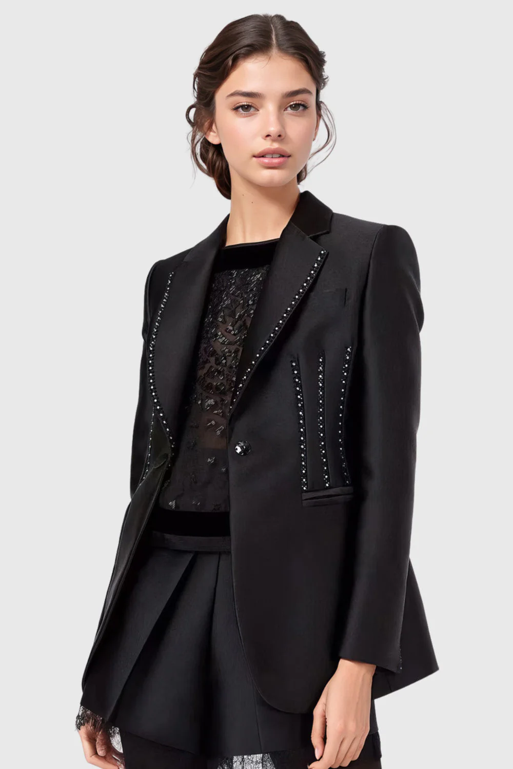 Cambered Blazer with Rhinestones - Black - Image 2
