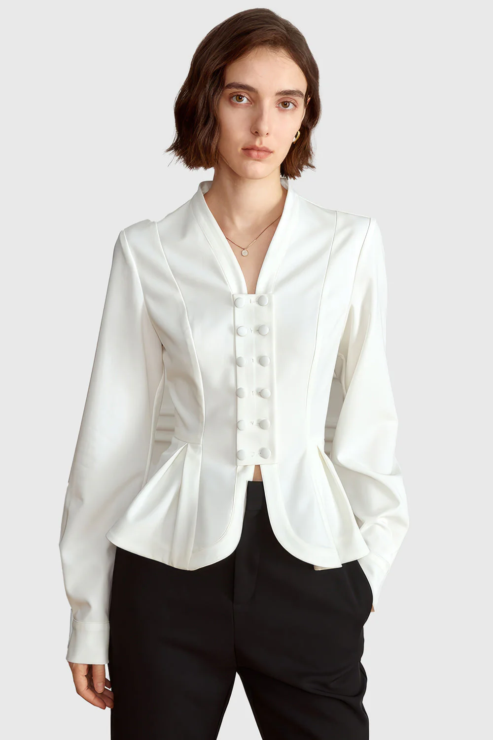 Cambered Shirt with Buttons - White - Image 2