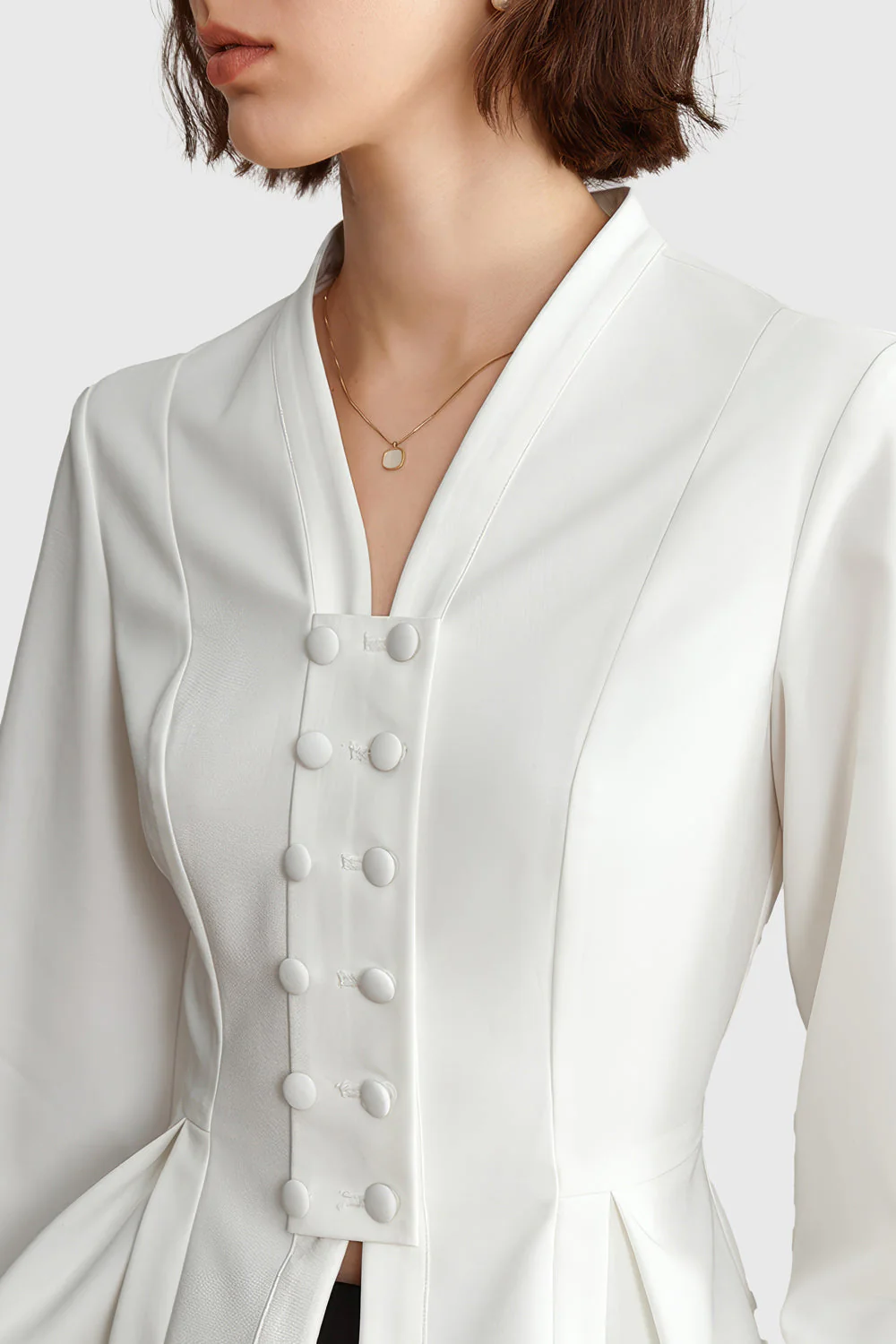Cambered Shirt with Buttons - White - Image 3