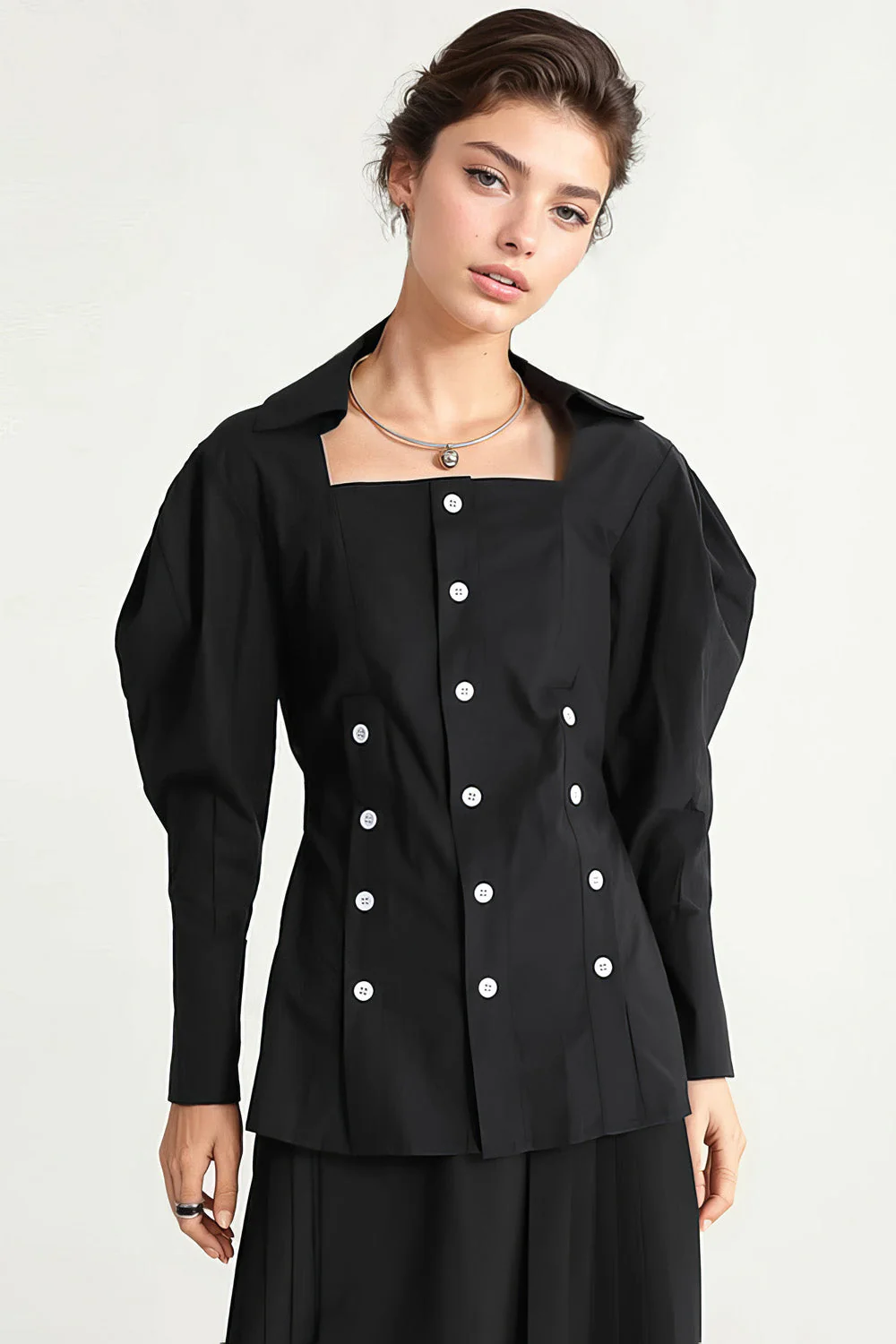 Cambered Shirt with Oversized Sleeves - Black - Image 2