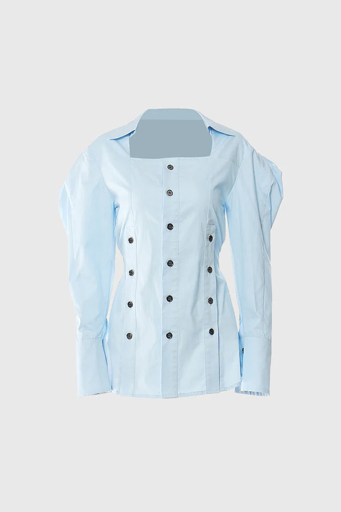 Cambered Shirt with Oversized Sleeves - Blue - Image 2