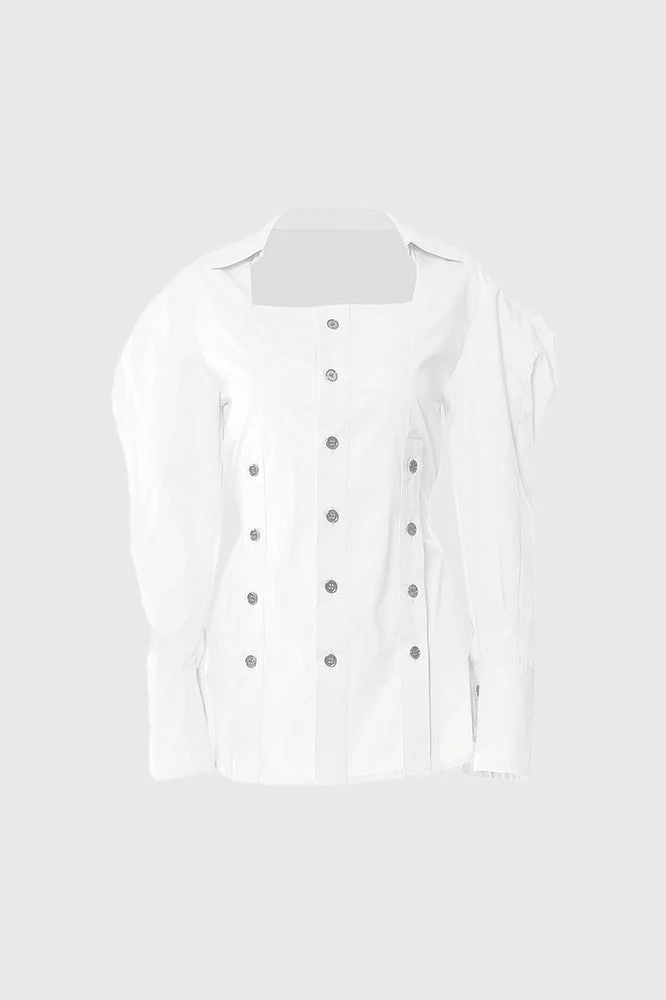 Cambered Shirt with Oversized Sleeves - White - Image 2