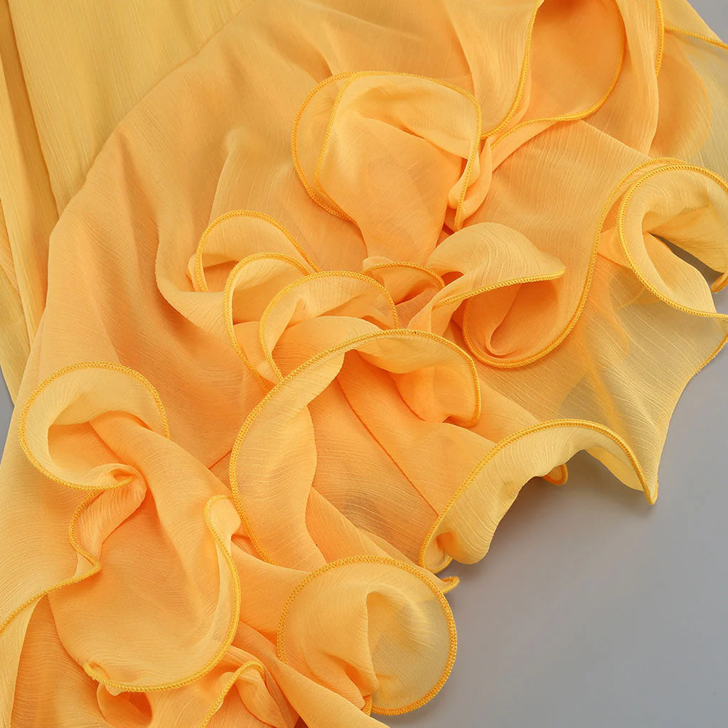 Cascading Ruffle Crossed Bandeau CutOut Braided Waist Asymmetrical Evening Dress - Image 4