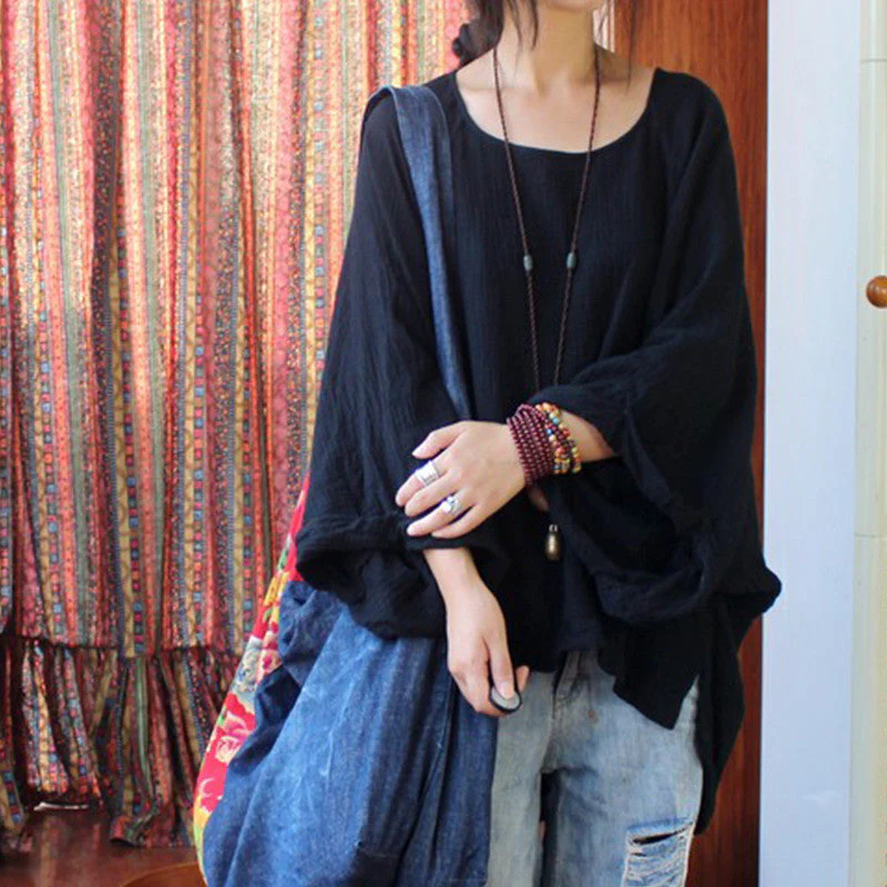 Casual Bat Sleeve Cotton Top - Image 3
