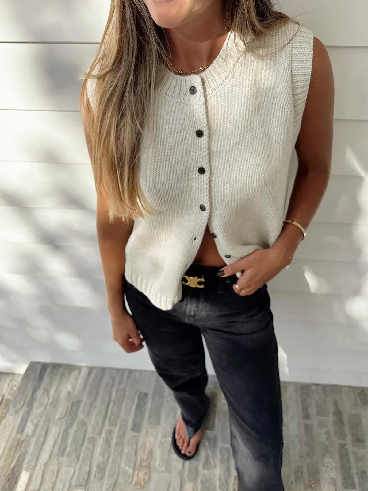 Casual Button Up Sweater Vest - Image 2