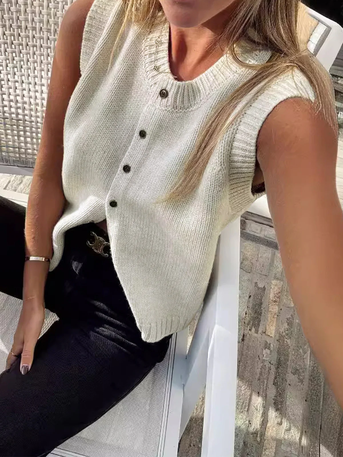 Casual Button Up Sweater Vest - Image 3