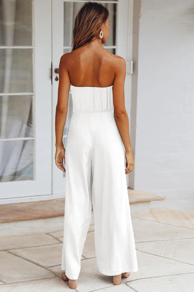 Casual Loose Strapless Belted Jumpsuit - Image 12