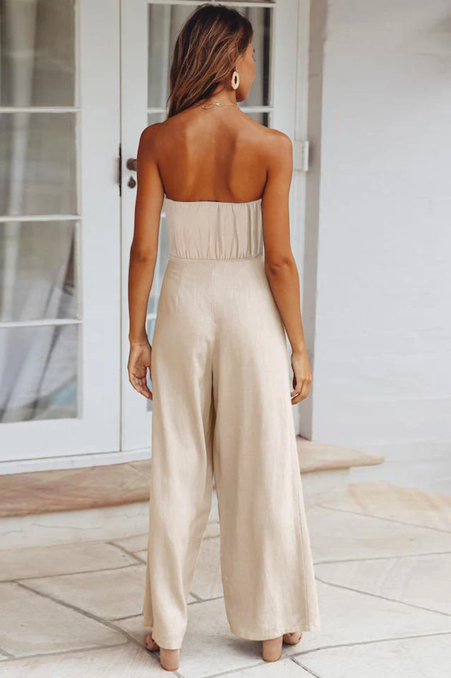 Casual Loose Strapless Belted Jumpsuit - Image 4