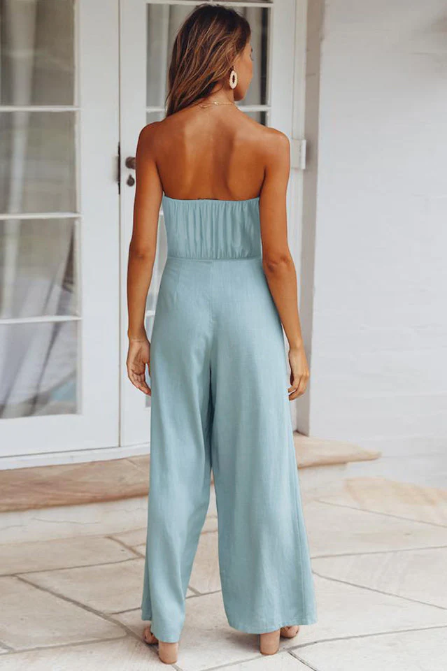 Casual Loose Strapless Belted Jumpsuit - Image 6