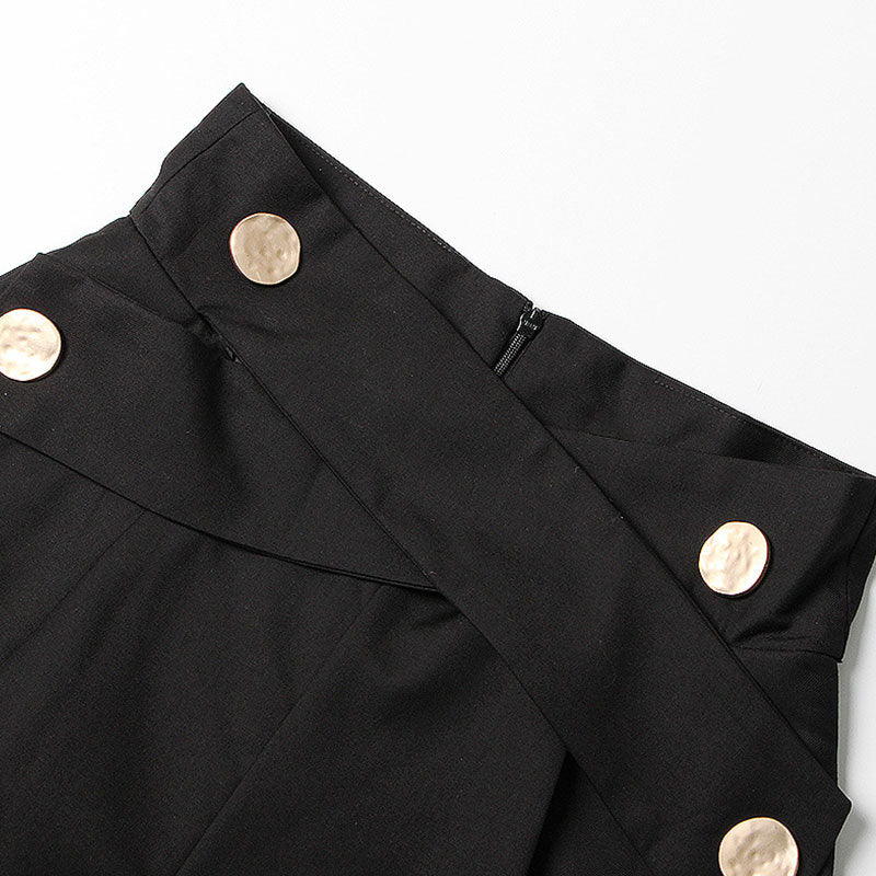 Casual Metallic Button Cross Strap High Waist Frill Trim A-Line Shorts - Image 4