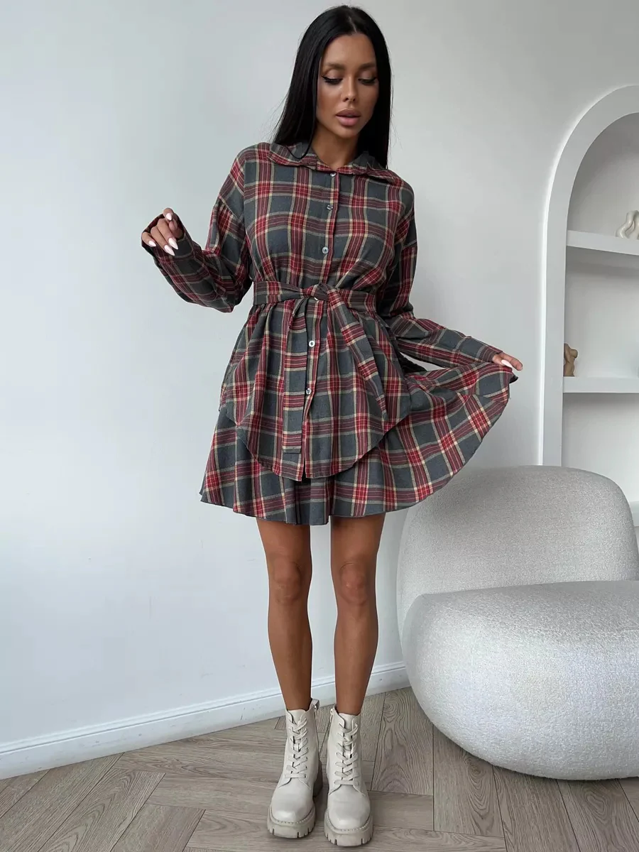 Casual Plaid Skirt Set - Image 9