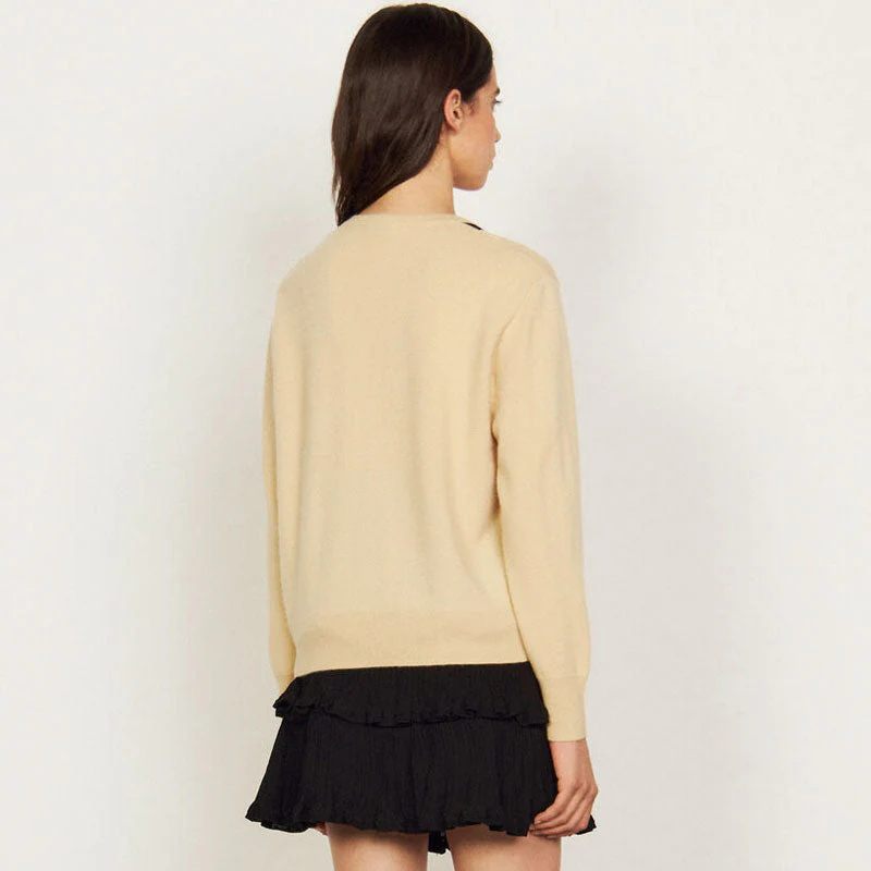 Casual Striped Deep V Neck Long Sleeve Pullover Sweater - Apricot - Image 3