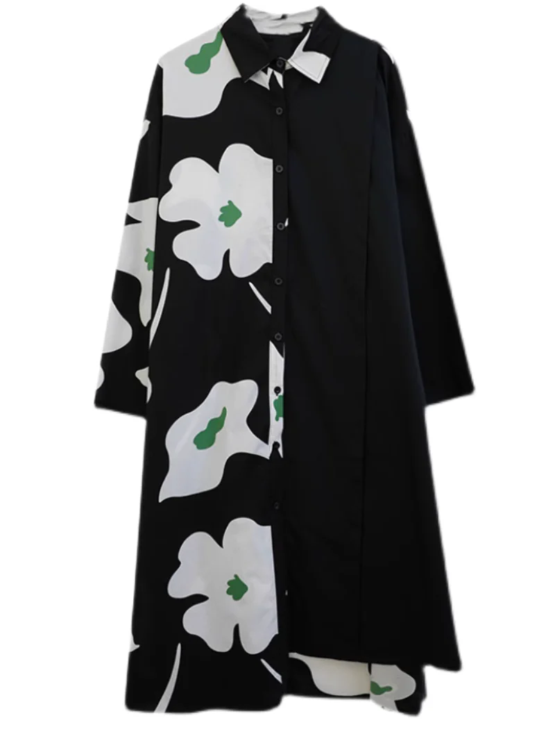 Casual Windbreaker Front Button Mid-length Shirt A-Line Dress - Image 2