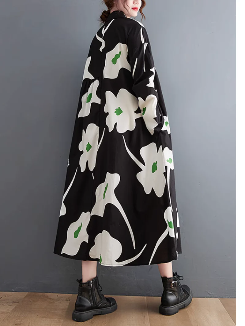 Casual Windbreaker Front Button Mid-length Shirt A-Line Dress - Image 3
