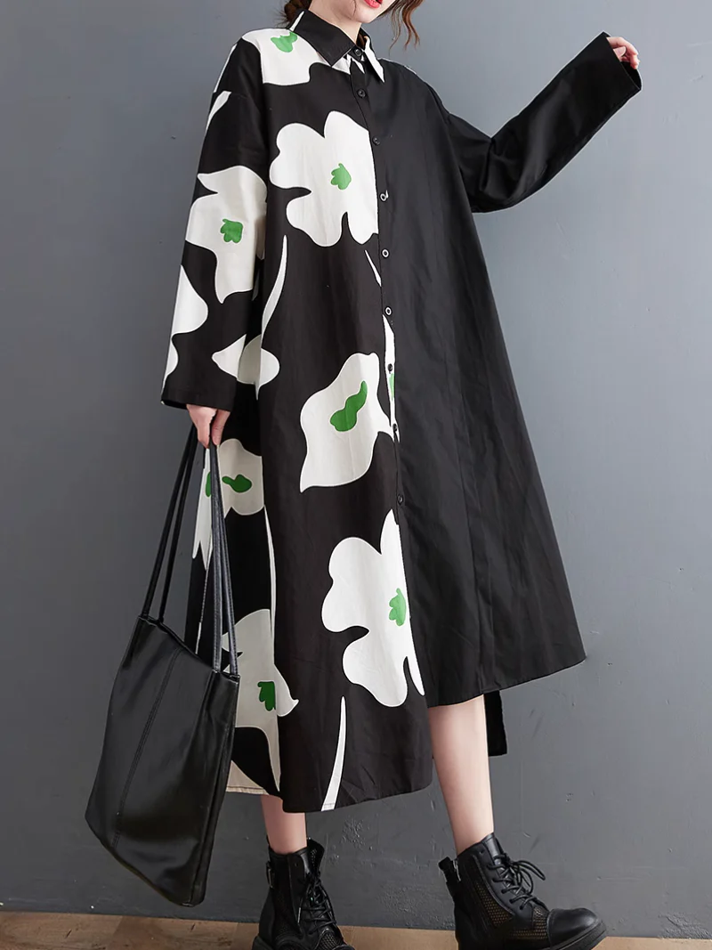 Casual Windbreaker Front Button Mid-length Shirt A-Line Dress - Image 5